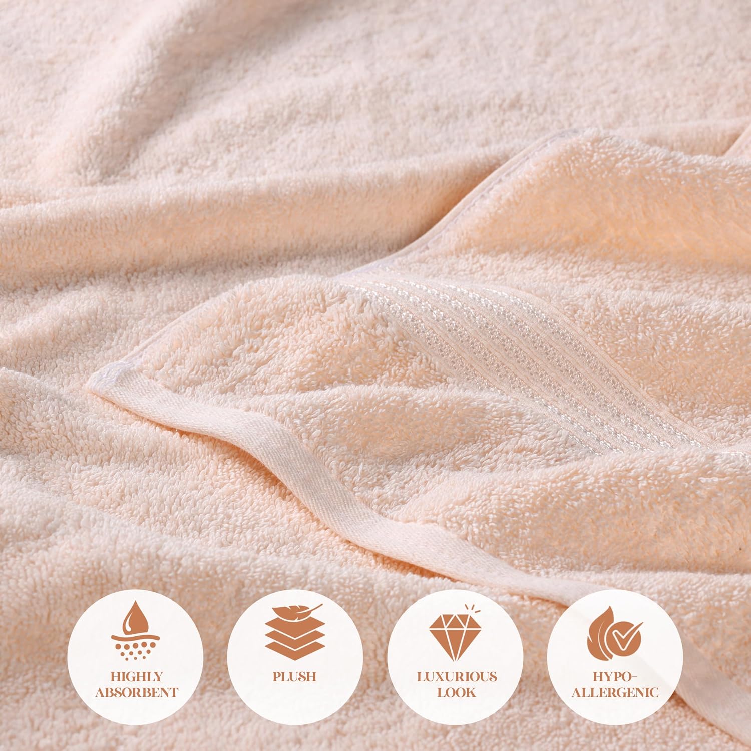Superior Egyptian Cotton 9-Piece Towel Set, Assorted Towels for Home Bathroom, Guest Bath Decor Essentials, Includes 3 Bath, 3 Hand, 3 Face Towels/Washcloths, Quick Dry, Absorbent - Peach