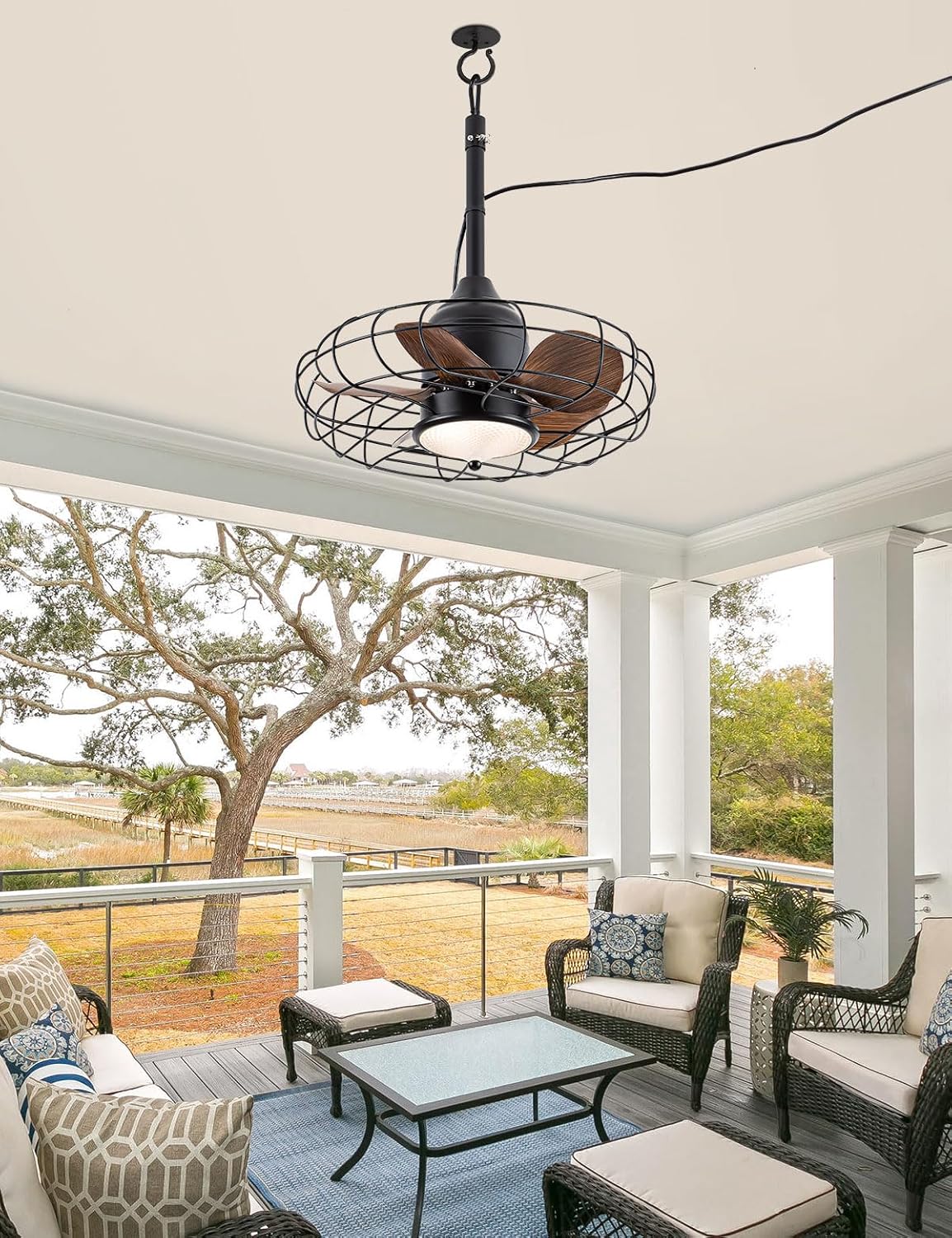 EKIZNSN 20' Outdoor Gazebo Ceiling Fans for Patios Waterproof, Wet Rated Plug in Ceiling Fan with Light, Hook Installation