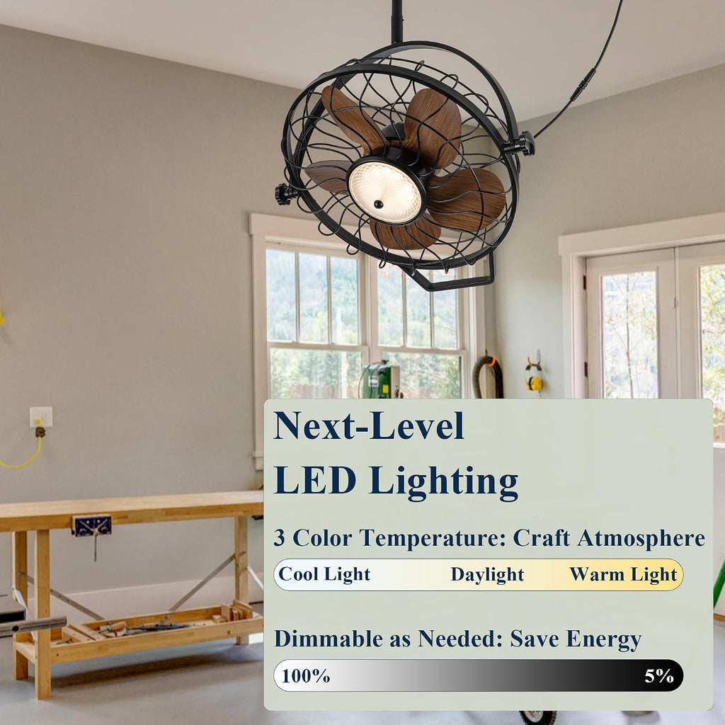 NORFOLK Waterproof Ceiling Fans with Lights, Garage Ceiling Fan with Plug In Cord, 20'' Remote Control with Dimmable LED for Workshop, Gazebo, Patios, Pergola