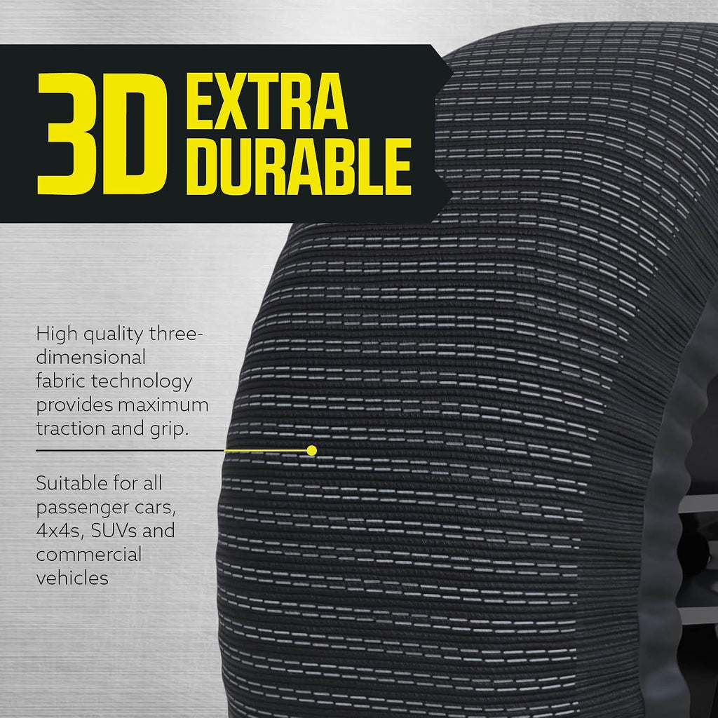 Snow Socks for Tires - Great Alternative to Tire Chains for Cars, 3D Fabric for Maximum Tire Traction & Grip, Fits SUVs, Most Subaru Models, Minivans, Pickups & Sedans (Set of 2) - Large