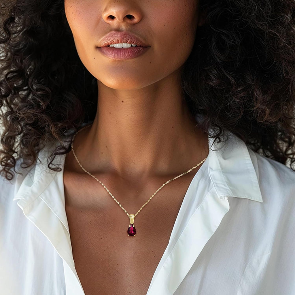 14K Gold Plated Gemstone Necklace for Women - Birthestone Teardrop Necklace - Gold Jewelry for Women - Dainty Gold Necklace - Everyday Necklaces - Gold Necklaces for Women