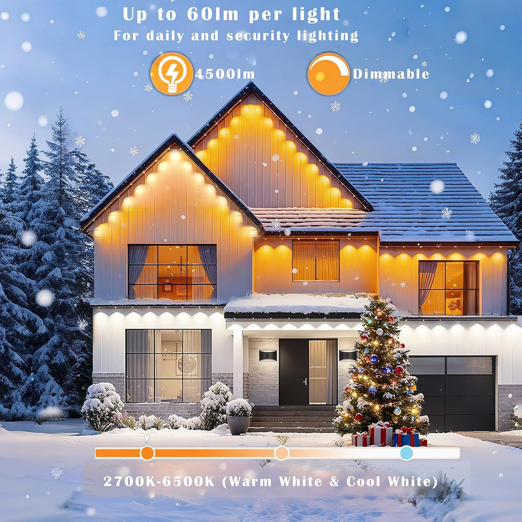 Rosykite Outdoor Christmas Lights - 50ft Smart RGB+IC Color Eaves Lights with 63 Scene, IP67 Waterproof, Alexa & Google Assistant Voice Control