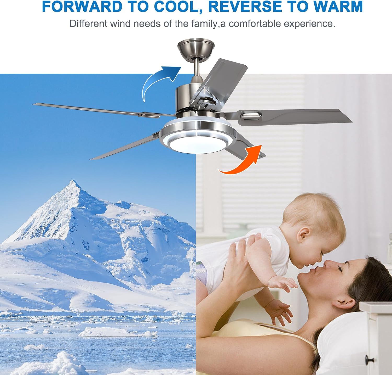 Modern Ceiling Fans with Lights Remote, 42'' Outdoor Ceiling Fan with Dimmable 3 Light Colors 3 Speed Reversible DC Motor, 5 Stainless Steel Blades Fandelier for Patio Porch Living Room