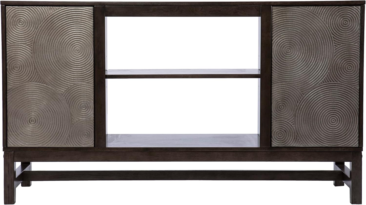 SEI Furniture - Lannington Media Storage Unit - Transitional Design, Brown & Silver Finish - Ideal for Living Room, Family Room (MS1137256)
