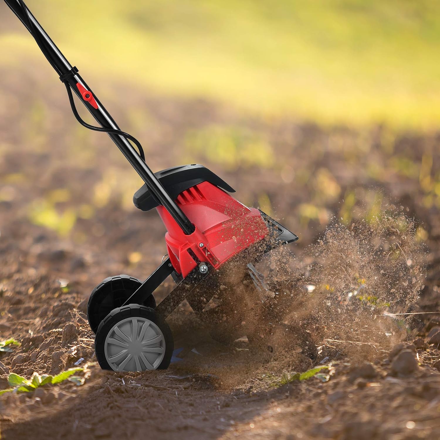 10 Amp Electric Tiller, Corded Rototiller Tool w/ Foldable Handle & 4 Tines, 14-Inch Tilling Width, Lightweight Garden Cultivator for Lawn Digging Soil