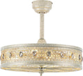 Crystal Chandelier Ceiling Fan with Light,French Coastal Ornate Caged Bladeless Fandelier,Elegant Decorative Round Light Fixture,Hanging/Flush Mount for Bedroom,Kitchen Island,Dining Room,Living Room