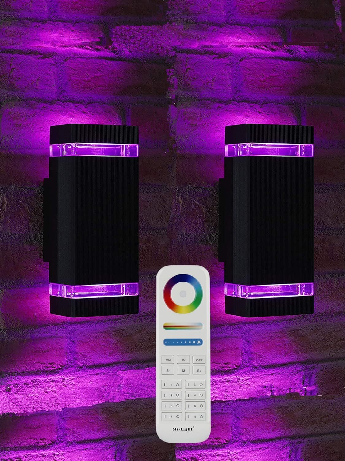 iYogaled Smart Wall Light, RGB Outdoor Light Fixture with Mi.Light Remote Control, Warm White and RGB-CCT 1000lm Color Changing Outdoor Wall Lights with Smart Light Bulb GU10 (2 Pack)