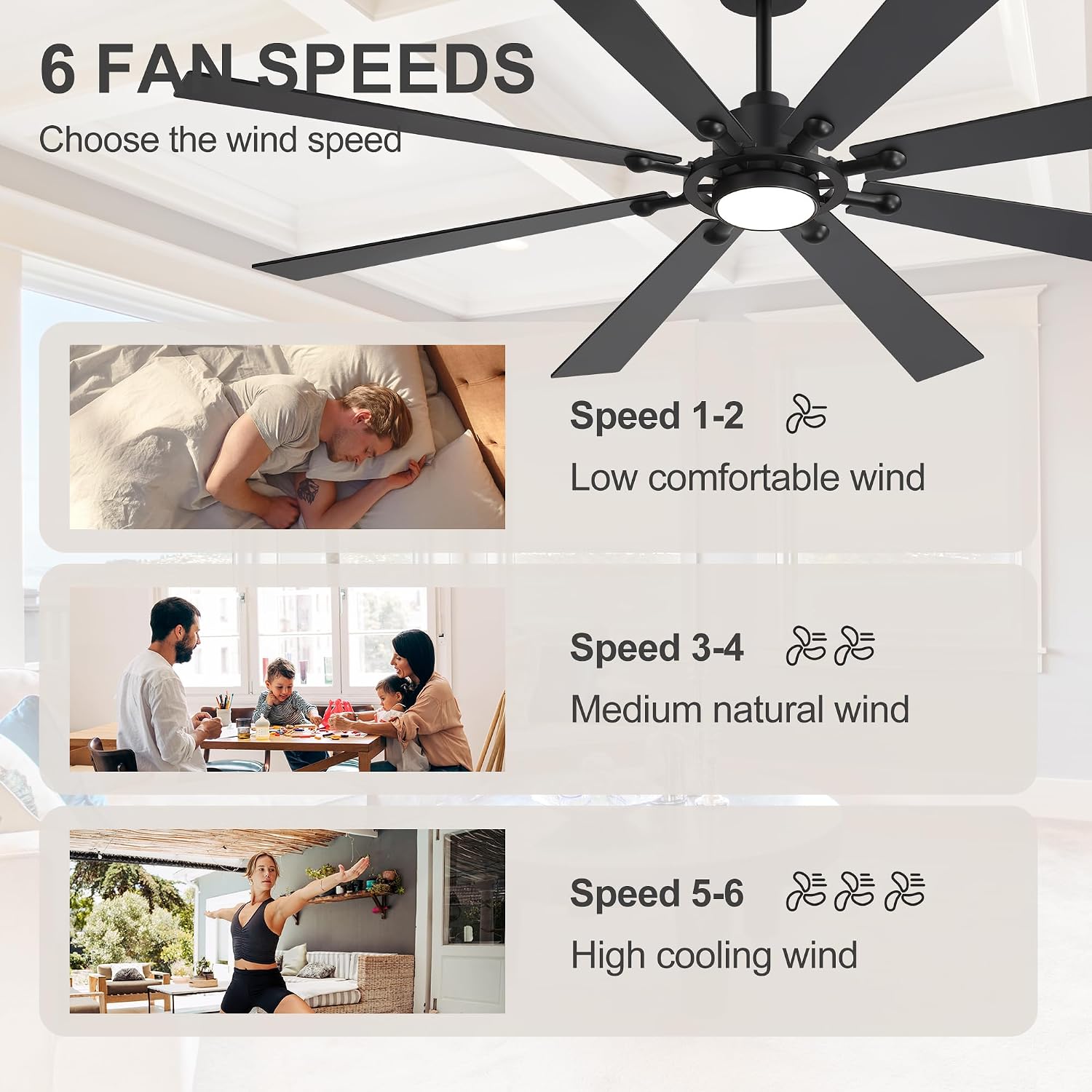 Farmhouse Black Ceiling Fans with Lights and Remote, 72 Inch Industrial Ceiling Fans with 6-Speed Reversible DC Motor, 3 CCT, Dual Finish 8 Blades, Indoor/Outdoor Ceiling Fan for Patio Bedroom