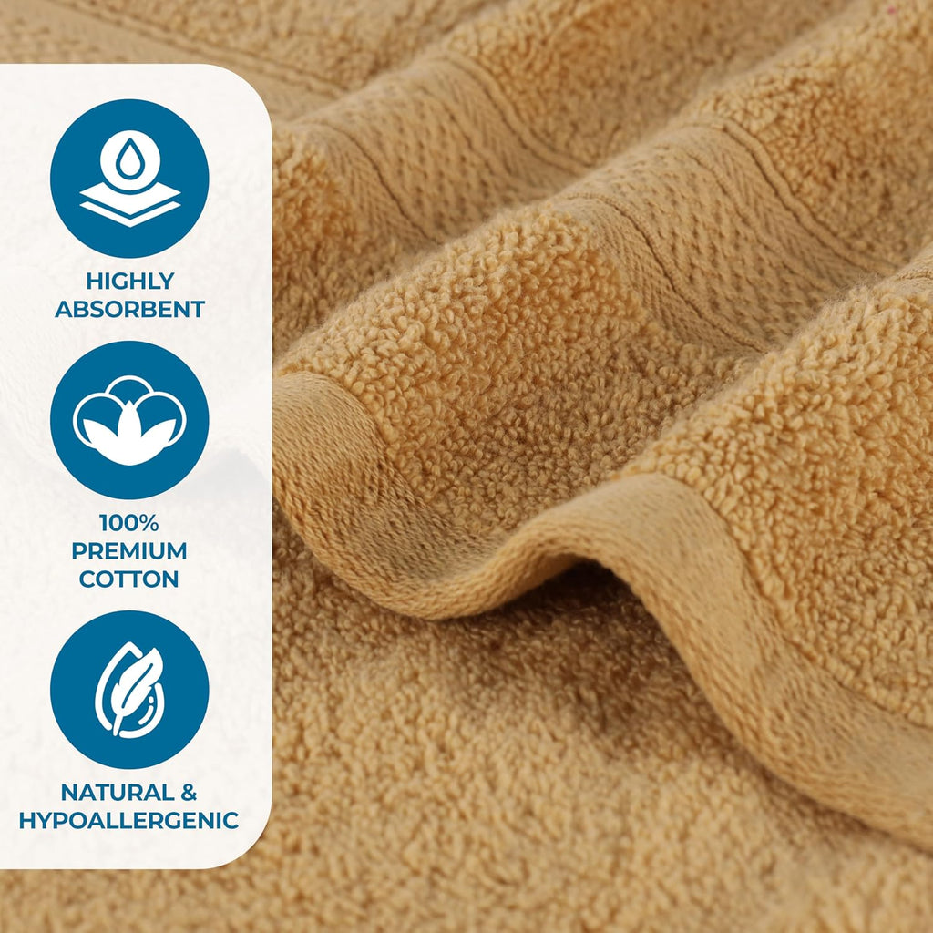 Superior Cotton Chevron 12 Piece Assorted Towel Set, Zero Twist, Quick Dry, Home Essentials, Shower, Spa, Luxury Plush Soft Absorbent Towels, Includes 4 Bath, 4 Hand, 4 Washcloth/Face Towels, Gold