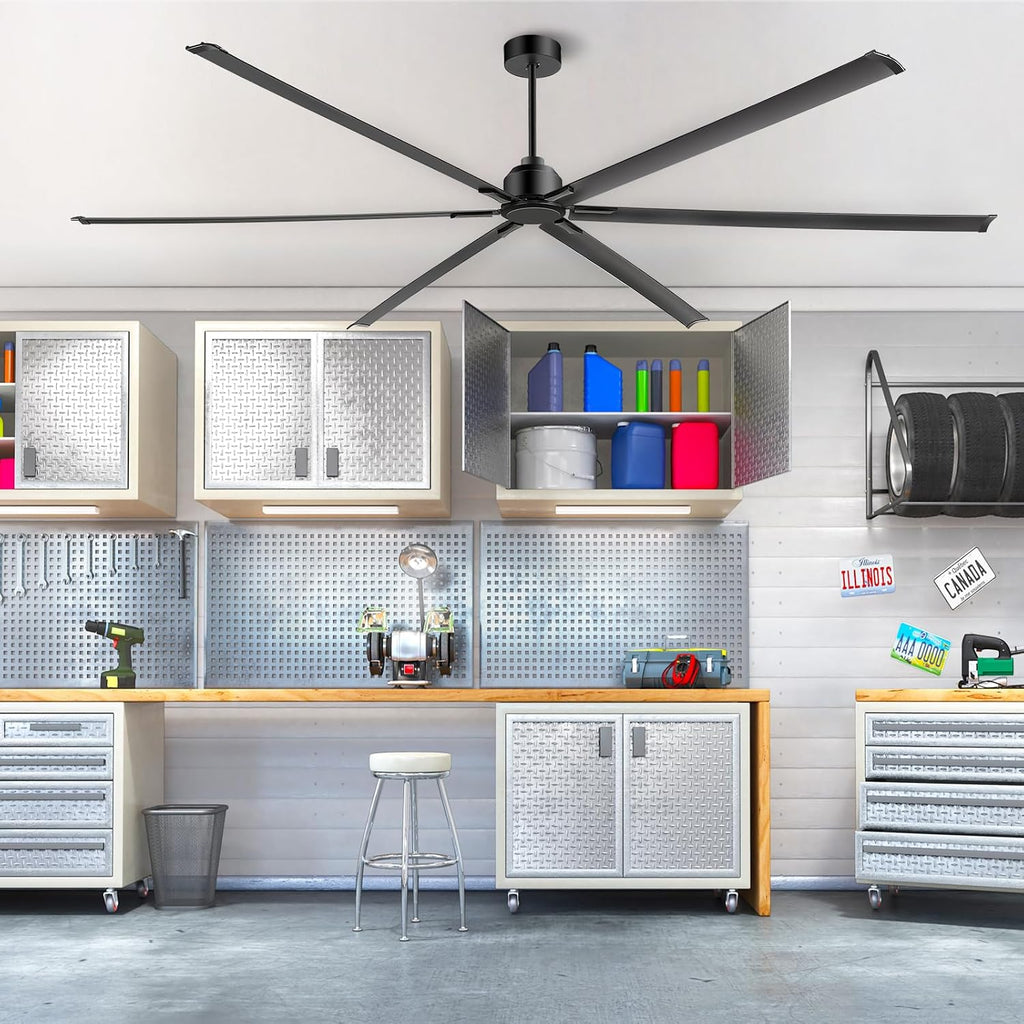 120 Inch Large Ceiling Fan - High Volume(HVLS) Industrial Ceiling Fans with DC Motor, 3 Downrods, 6-Speed Remote Control, 6 Blades, Outdoor/Indoor Ceiling Fans for Garage/Shop/Patios
