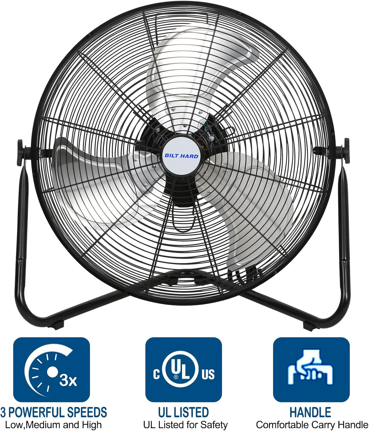 BILT HARD 20' High Velocity Floor Fan, 4600 CFM 3-Speed Industrial Shop Fan with Wall-Mounting System, Heavy Duty Metal Fan for Garage Workshop and Warehouse, 2 Pack