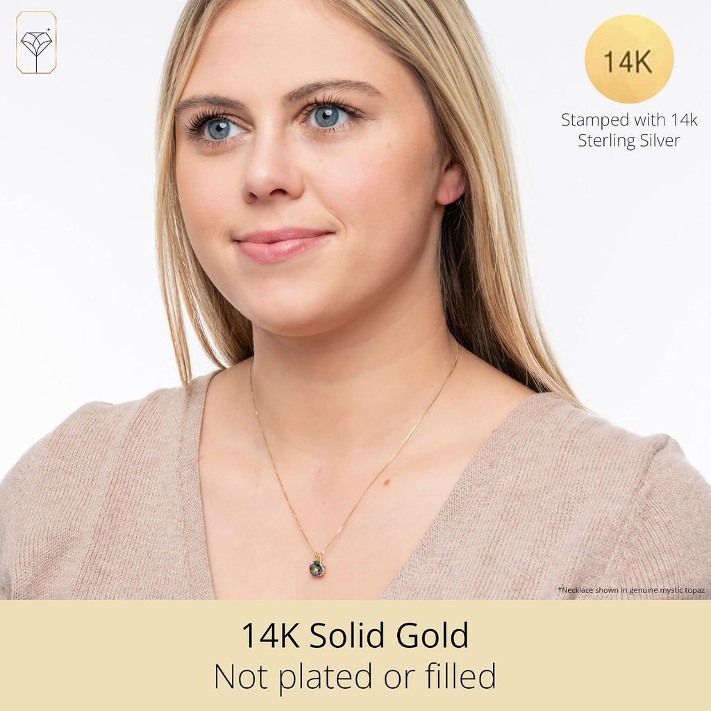 MAX + STONE Cushion Cut Gemstone Necklace | 8mm Solitaire Birthstone Necklace for Women | Gemstone Pendant Necklaces with 18 inch Box Chain