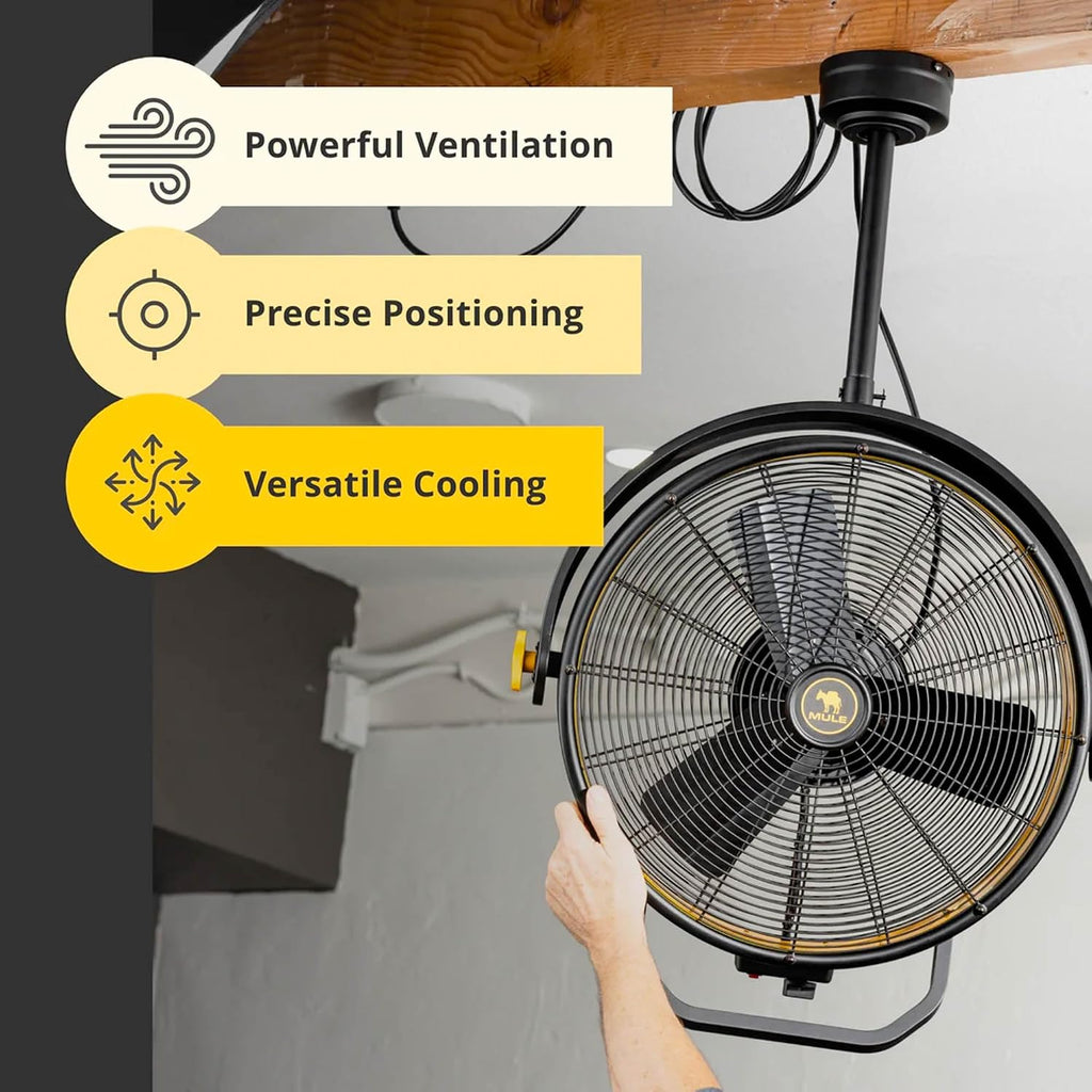 MULE 18 in. 3 Speed Ceiling Mounted Plug-In Cord Garage Fan with Remote - 52035-01 (Black & Yellow)
