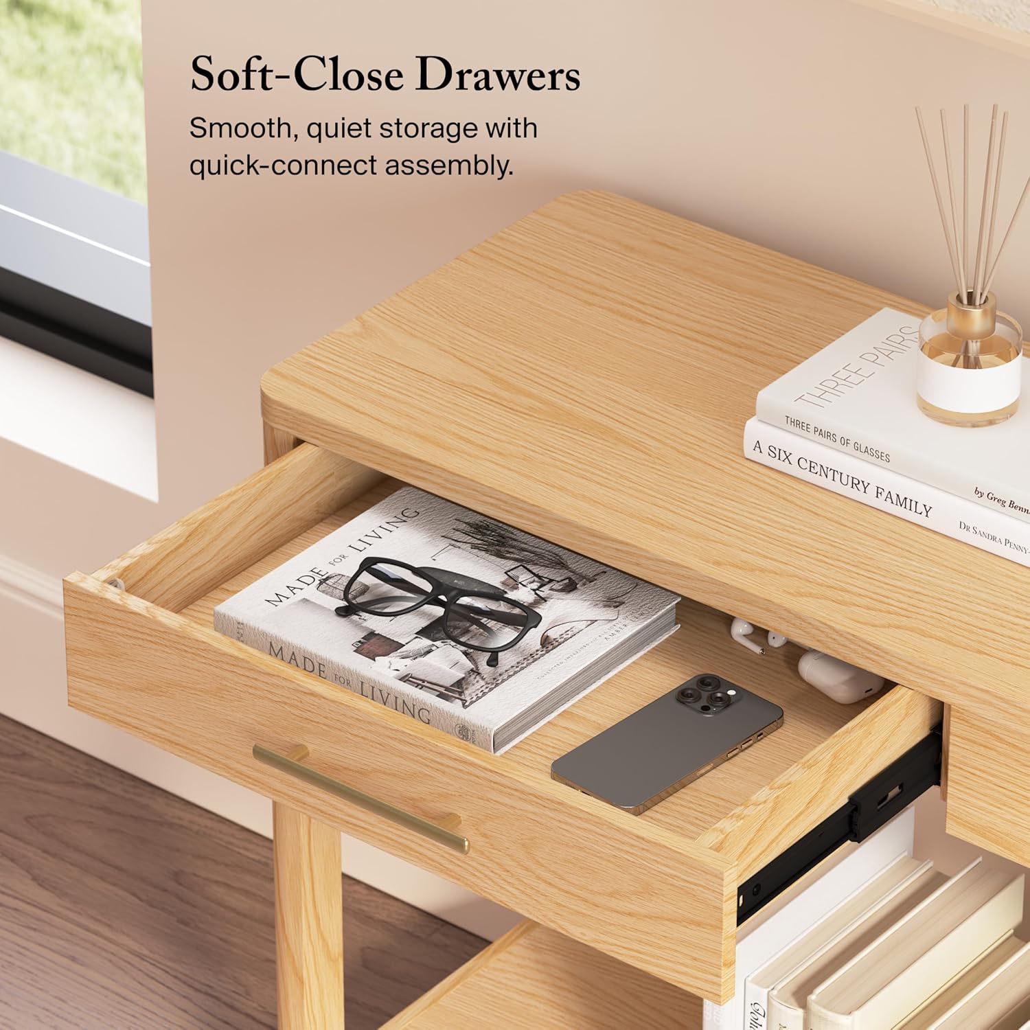 Bush Home Vera Console Table, Living Room or Entryway Furniture, Vera Collection, Natural White Oak