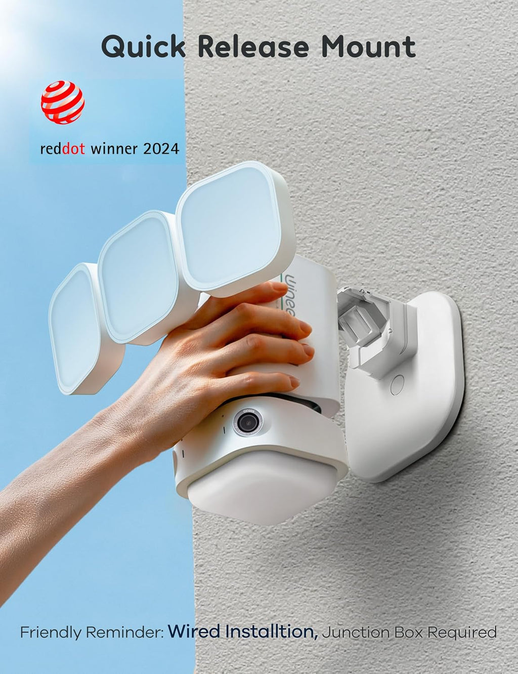winees Floodlight Camera, Wired 2K HD Dual-Lens Outdoor Security Camera, 180 Degree Panoramic Motion Detection, 3000 Lumens, Color Night Vision, 110dB Siren, 2-Way Audio (White)