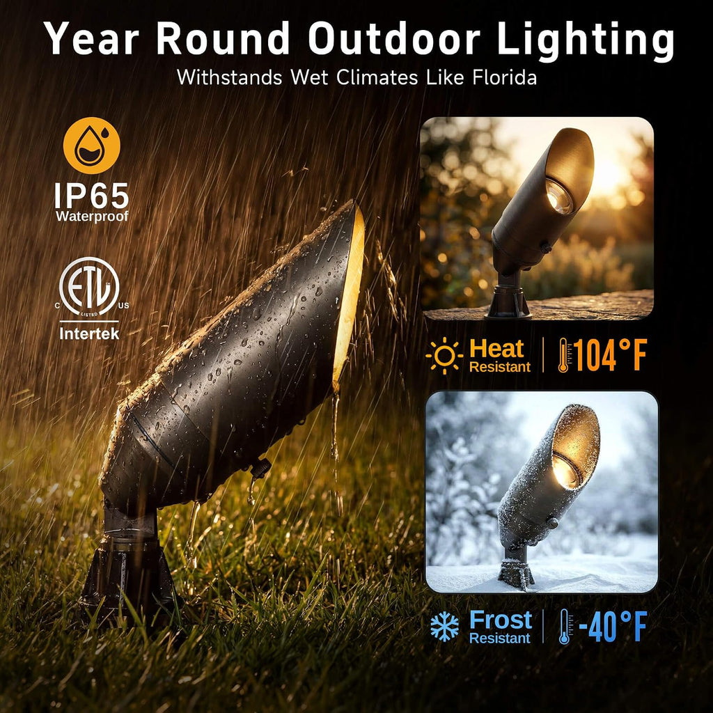 Gardenreet Low Voltage Spotlight - Outdoor Light Fixture 12V AC/DC, Brass Landscape Lights LED Hardwired, Weather Proof Bronze for Flag Wreath Without Bulbs (10 Pack)