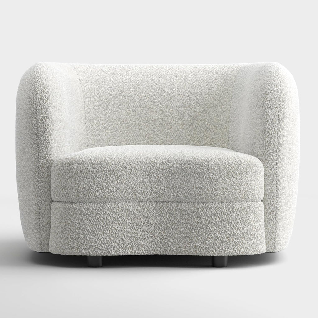 Furniture of America Nimiane Modern Boucle Barrel Chair with Curved Arms and Wooden Legs, Fabric Upholstered Armchair, Comfy Sofa Chair for Living Room, Bedroom, Home Office, Off-White