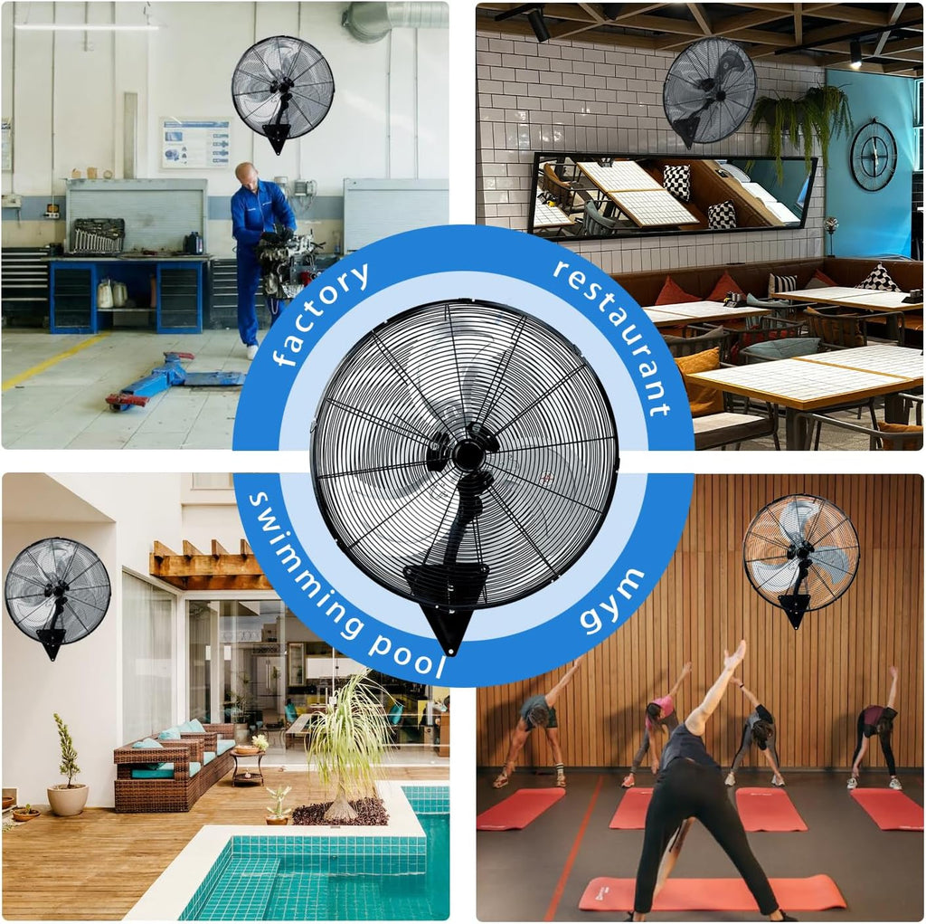 24' Wall Mount Fan, 8500CFM Heavy Duty Wall Fan with 3-Speed & Adjustable Tilt, High Velocity Industrial Oscillating Fans for Garage, Factory, Patio, Indoor, Porch, Shop & Commercial Use - ETL Listed