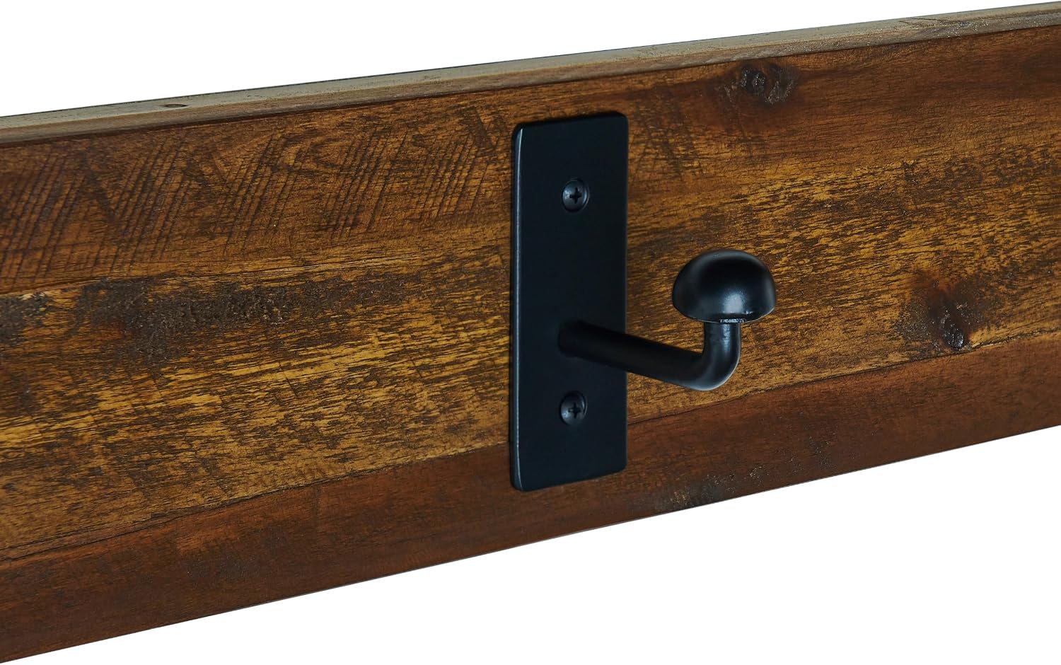 Alaterre Furniture Durango 60 Inch Solid Wood Entryway Organizer - Rustic Industrial Farmhouse Wall Mounted Coat Rack with Shelf and 5 Black Metal Hooks for Mudroom, & Living Room (Natural)