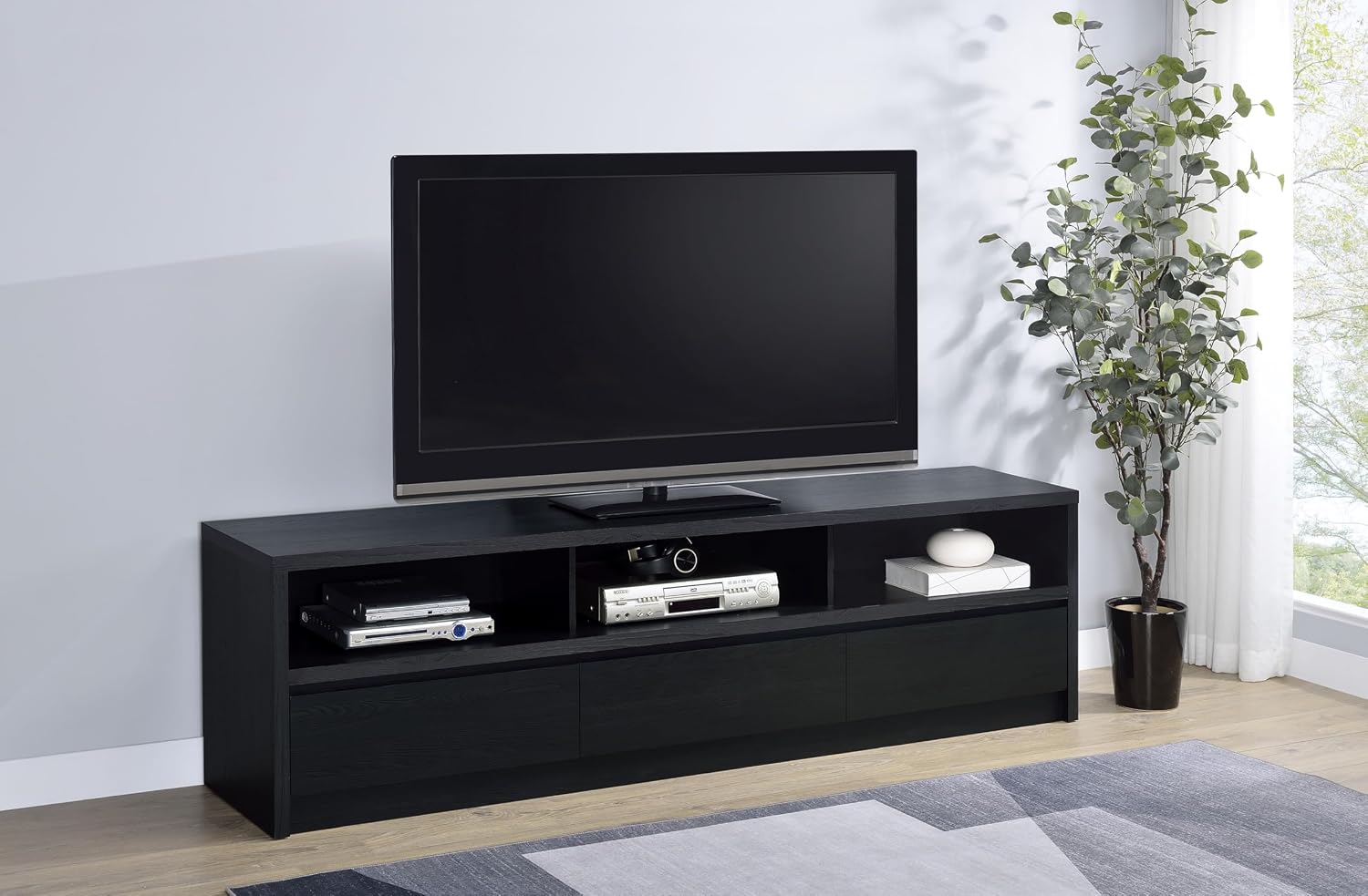 Coaster Home Furnishings Rutland 78-Inch TV Stand and Media Console Black, 3-Drawer Entertainment Center