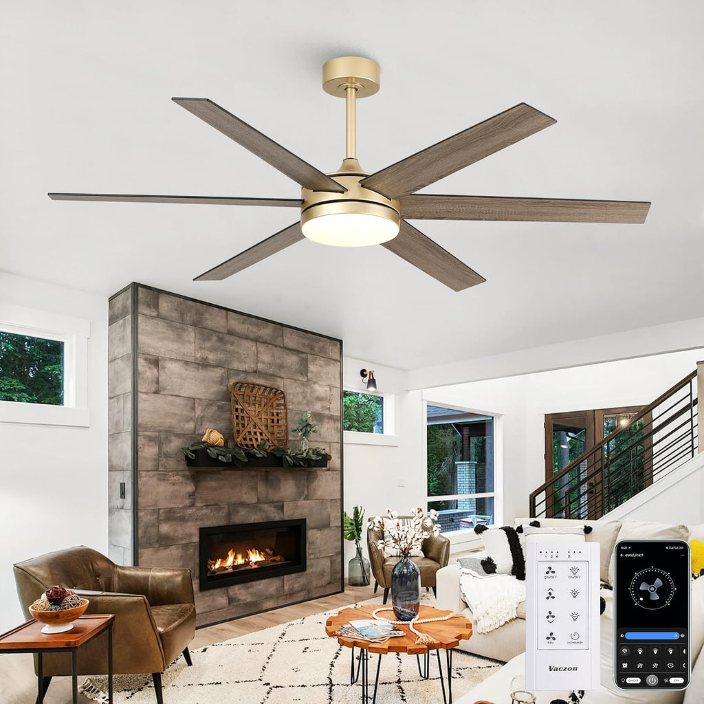 60 Inch Gold Ceiling Fan with Lights and Remote/APP, Modern Black Gold Ceiling Fan 5 Blade Fandelier for Living Room Shop, 3CCT, 6 Speeds, Timer, Quiet DC Motor Indoor Large Ceiling Fan