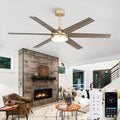 60 Inch Gold Ceiling Fan with Lights and Remote/APP, Modern Black Gold Ceiling Fan 5 Blade Fandelier for Living Room Shop, 3CCT, 6 Speeds, Timer, Quiet DC Motor Indoor Large Ceiling Fan