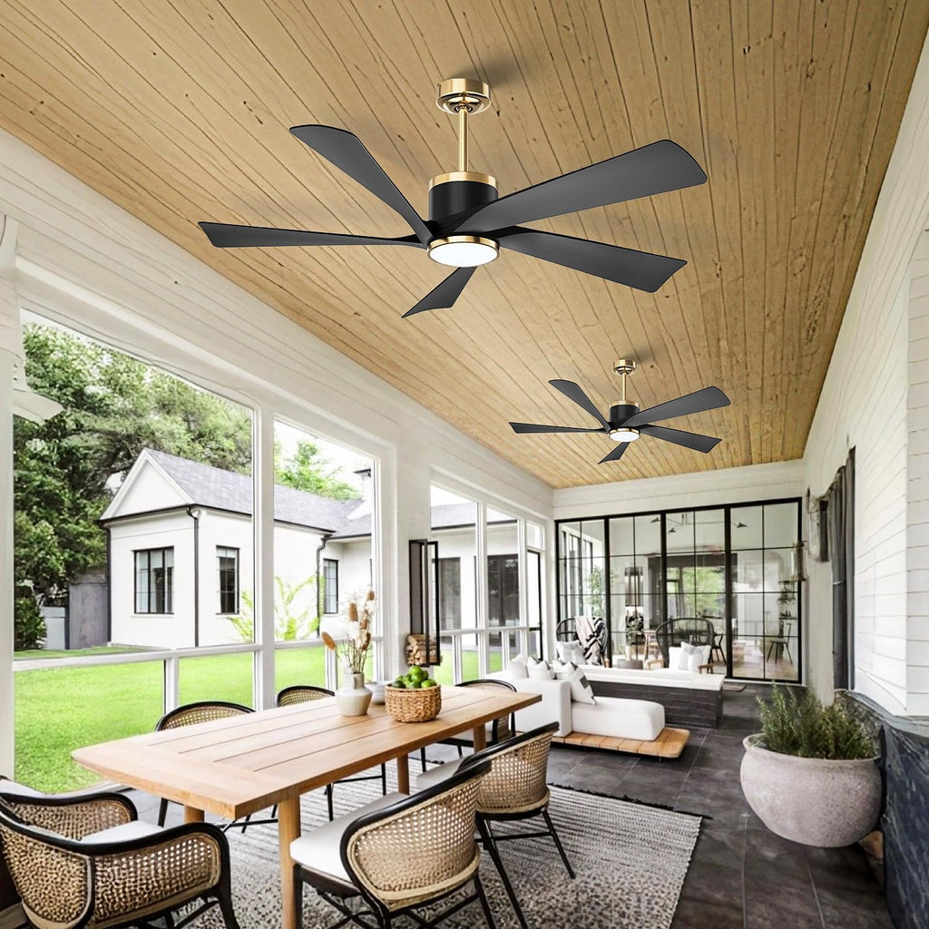TXCSLY 52'' Ceiling Fans with Lights, Modern Ceiling Fan with Remote Control, Indoor Outdoor Ceiling Fan for Living Room, Bedroom, 5 Blade, 3 Color Temperature, Dimmable (Black & Gold)