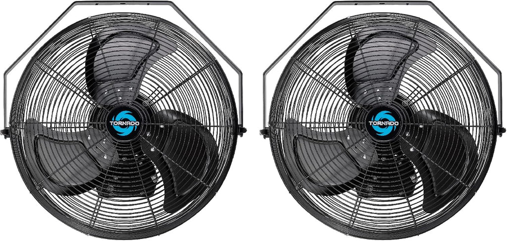 Tornado 2 Pack 18 Inch Outdoor Rated IPX4 Water-Resistant High Velocity Industrial Wall Mount Fan For Commercial, Industrial, Greenhouse Use 3 Speed 4150 CFM 1/6 HP 6.6 FT Cord UL Safety Listed