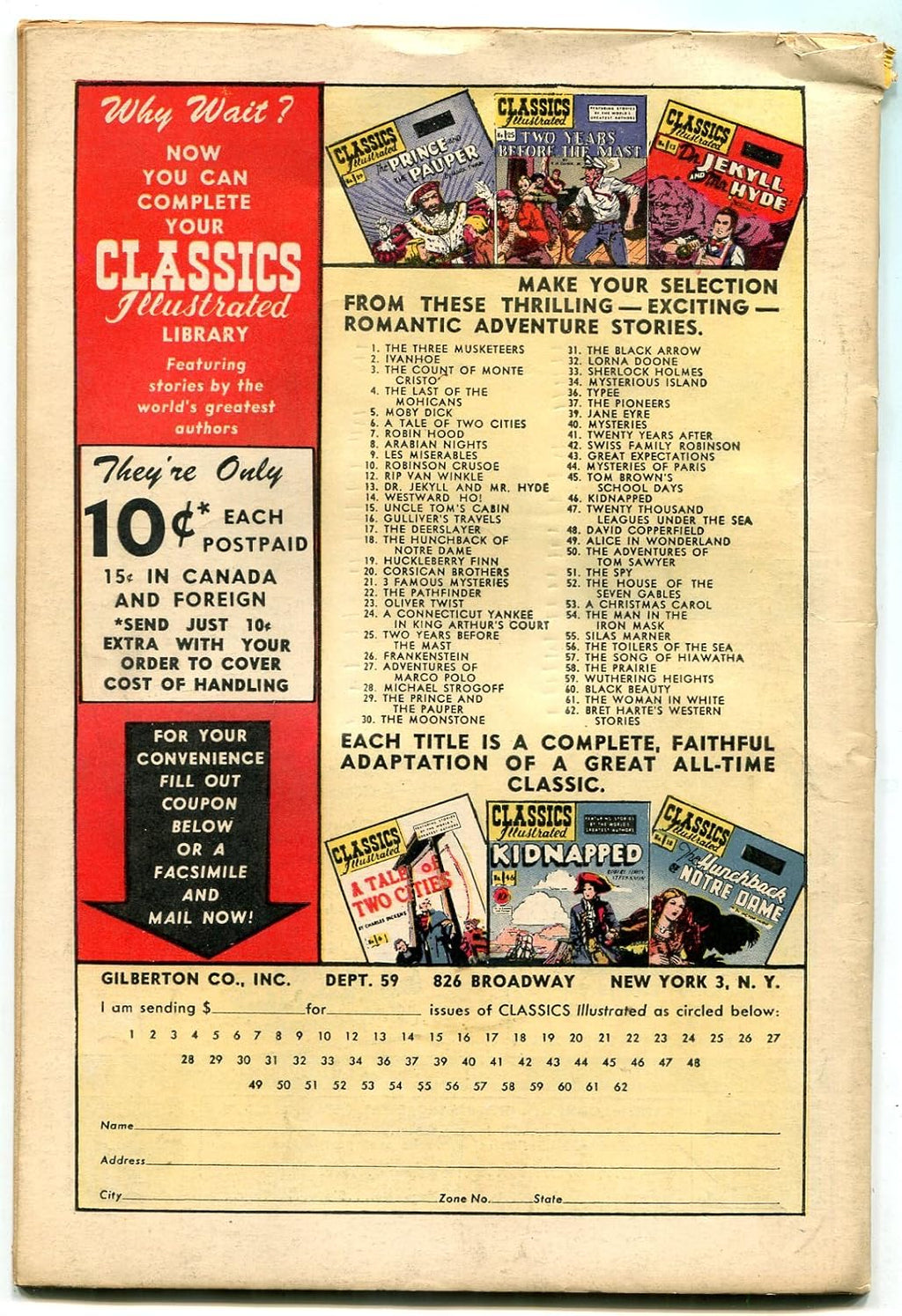 Woman In White-CLASSICS ILLUSTRATED #61 HRN 62 edition 1A FN-