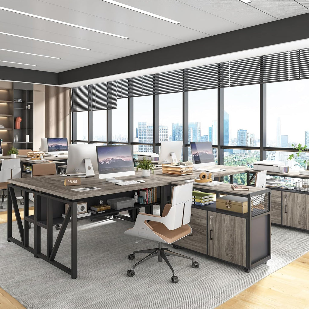 Tribesigns L Shaped Desk with Drawer Cabinet, 63' Executive Computer Desk and lateral File Cabinet, 2 Piece Home Office Furniture with Drawers for Hanging File, Doors with Locks (Gray, 63 inches)