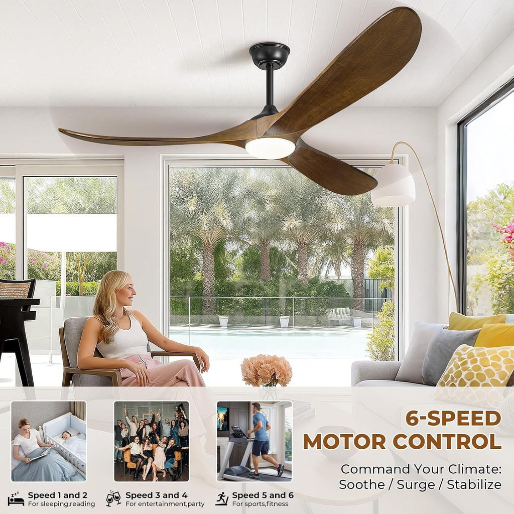 60' Ceiling Fans with Lights and Remote Control, Outdoor Ceiling Fan with Lights High CFM Quiet 3 Blade Wood Walnut Ceiling Fan,Oil Rubbed Bronze