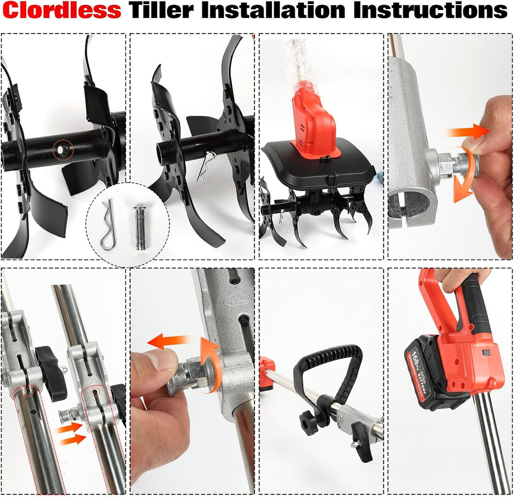 Cordless 2-in-1 Tiller & Weed Whacker Combo, 800W Brushless Motor, 12'x9' Rototiller, 8' Trimmer, 2x21v 6.0Ah Battery, Electric Weed Eater & Garden Tiller, Perfect for Lawn Care & Gardening Tools