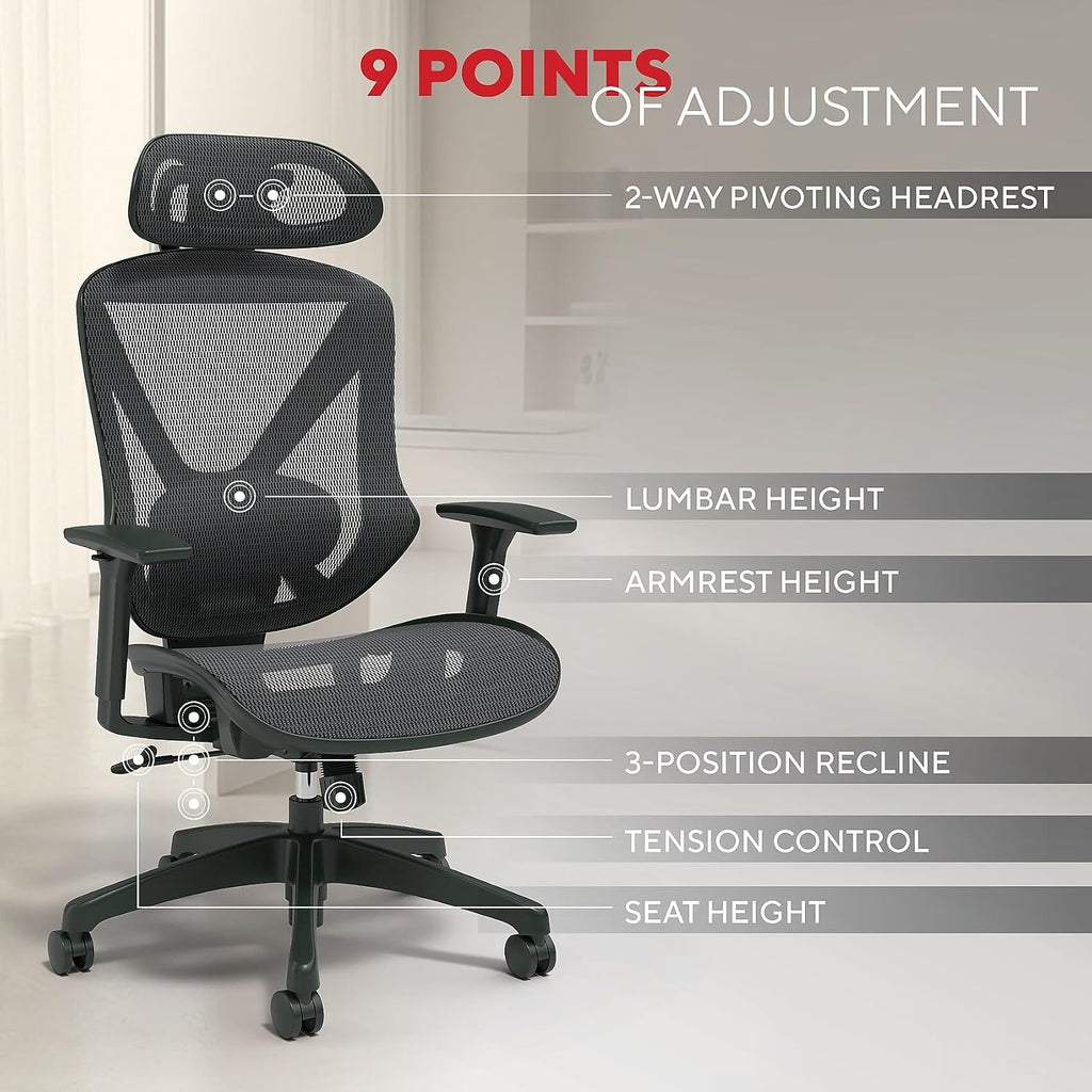 Staples Dexley Ergonomic Mesh Office Chair - Adjustable Height, Swivel Tilt, Lumbar Support, Black
