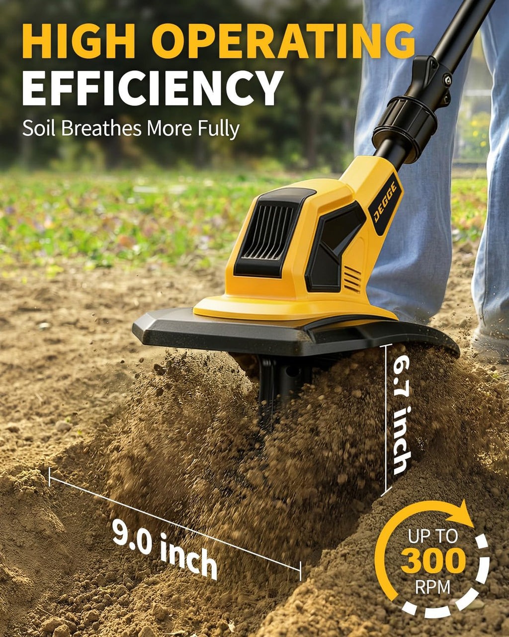 DEGGE Tiller, Cordless Tiller, ToolYellow