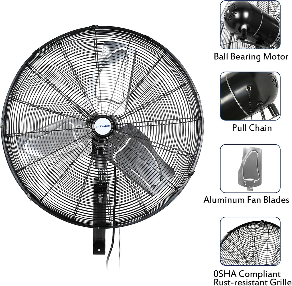 BILT HARD 6500 CFM 24in. High Velocity Industrial Wall Mounted Fan, 3-Speed Oscillating Heavy Duty Air Circulator for Commercial Use, Garage, Warehouse, Factory and Jobsite, 2 Pack