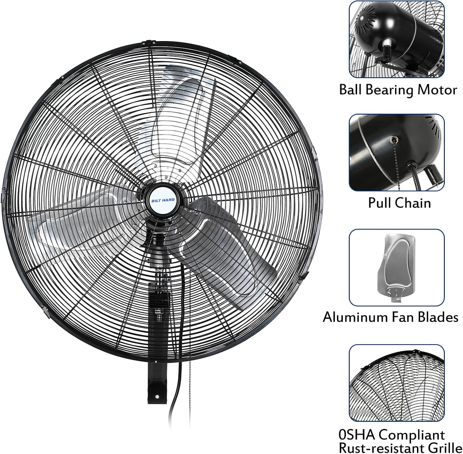 BILT HARD 6500 CFM 24in. High Velocity Industrial Wall Mounted Fan, 3-Speed Oscillating Heavy Duty Air Circulator for Commercial Use, Garage, Warehouse, Factory and Jobsite, 2 Pack