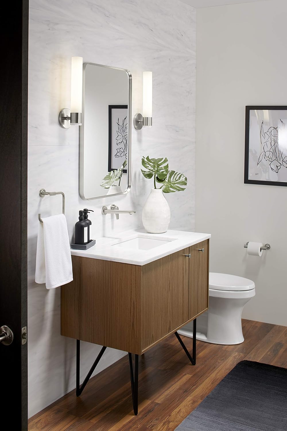 Kohler 26052-BNL Essential Rectangular Bathroom Mirrors, Bathroom Mirrors for Over Sink, 22 in. W x 34 in. H, Brushed Nickel