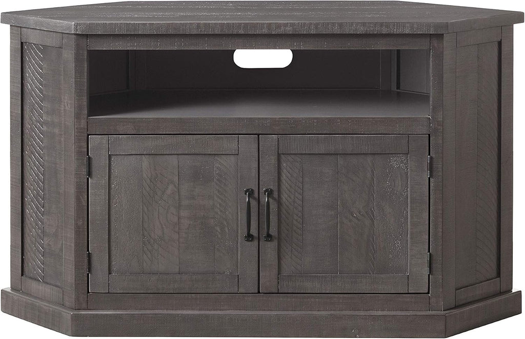 Martin Svensson Home Corner TV Stand - Grey Entertainment Center - Farmhouse Style - with Two Spacious Cabinets and Bottom Shelf for Storage