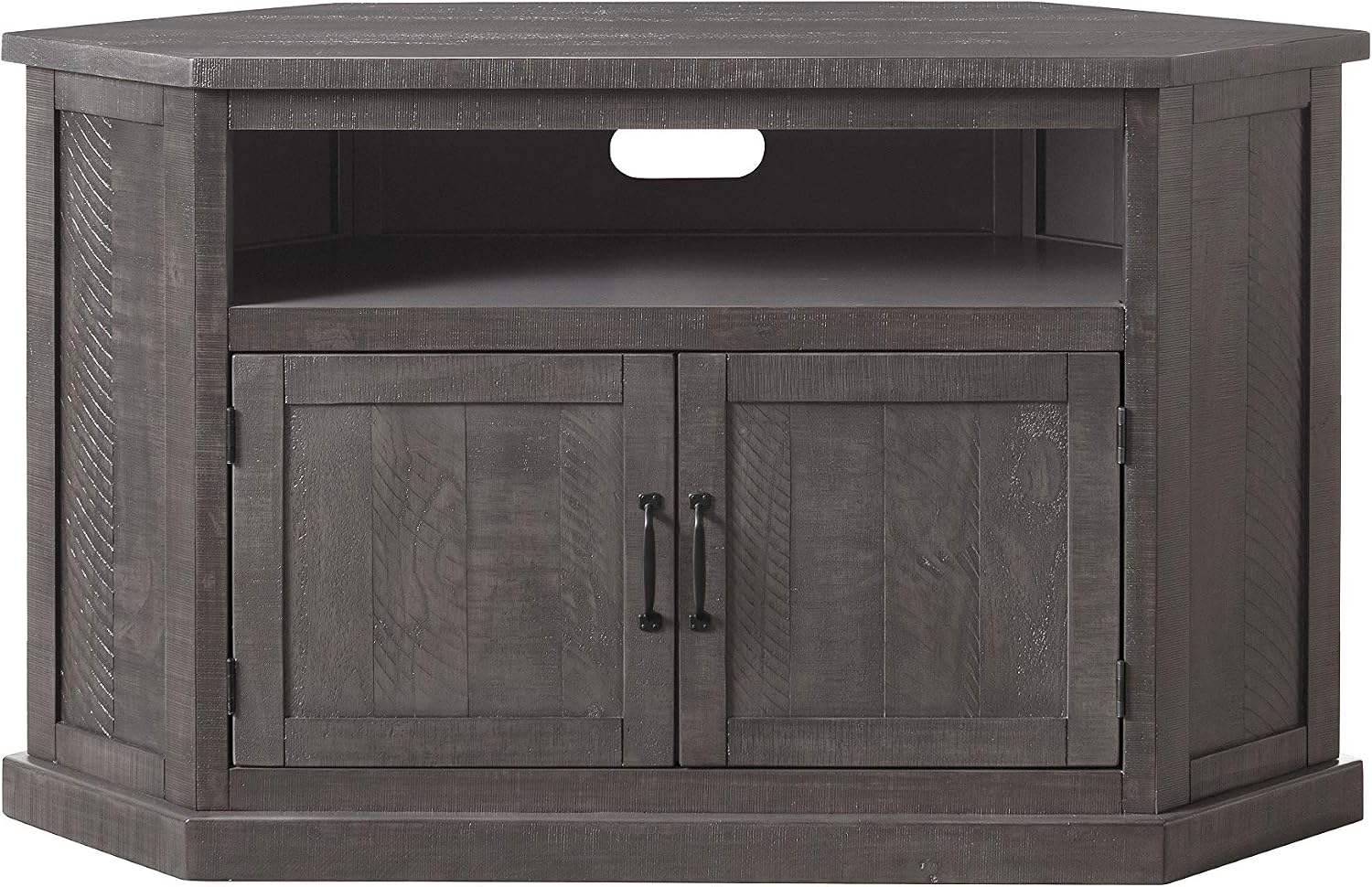 Martin Svensson Home Corner TV Stand - Grey Entertainment Center - Farmhouse Style - with Two Spacious Cabinets and Bottom Shelf for Storage