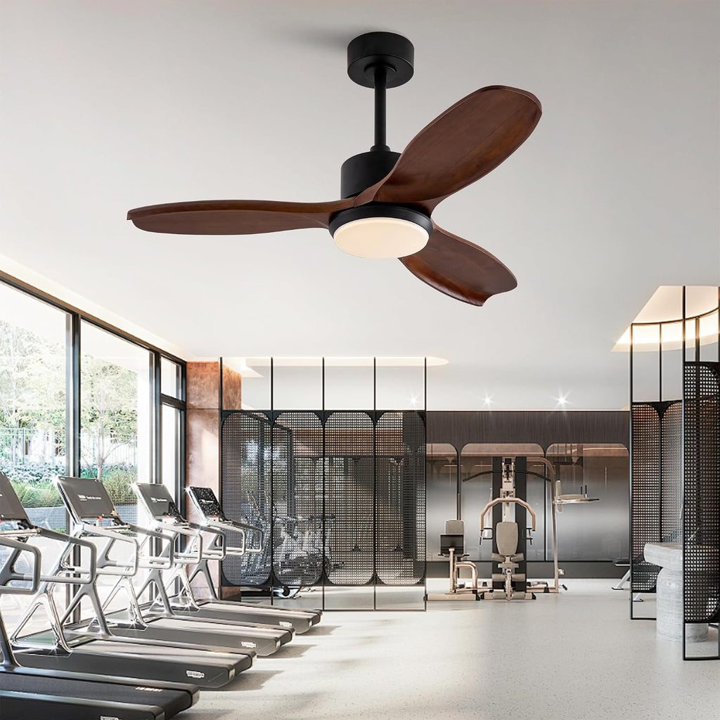 42' Wood Ceiling Fan with Lights Remote Control,Quiet DC Motor 3 Blade Ceiling Fans for Patio Living Room, Bedroom, Office,Indoor Outdoor(Black+Dark Walnut)