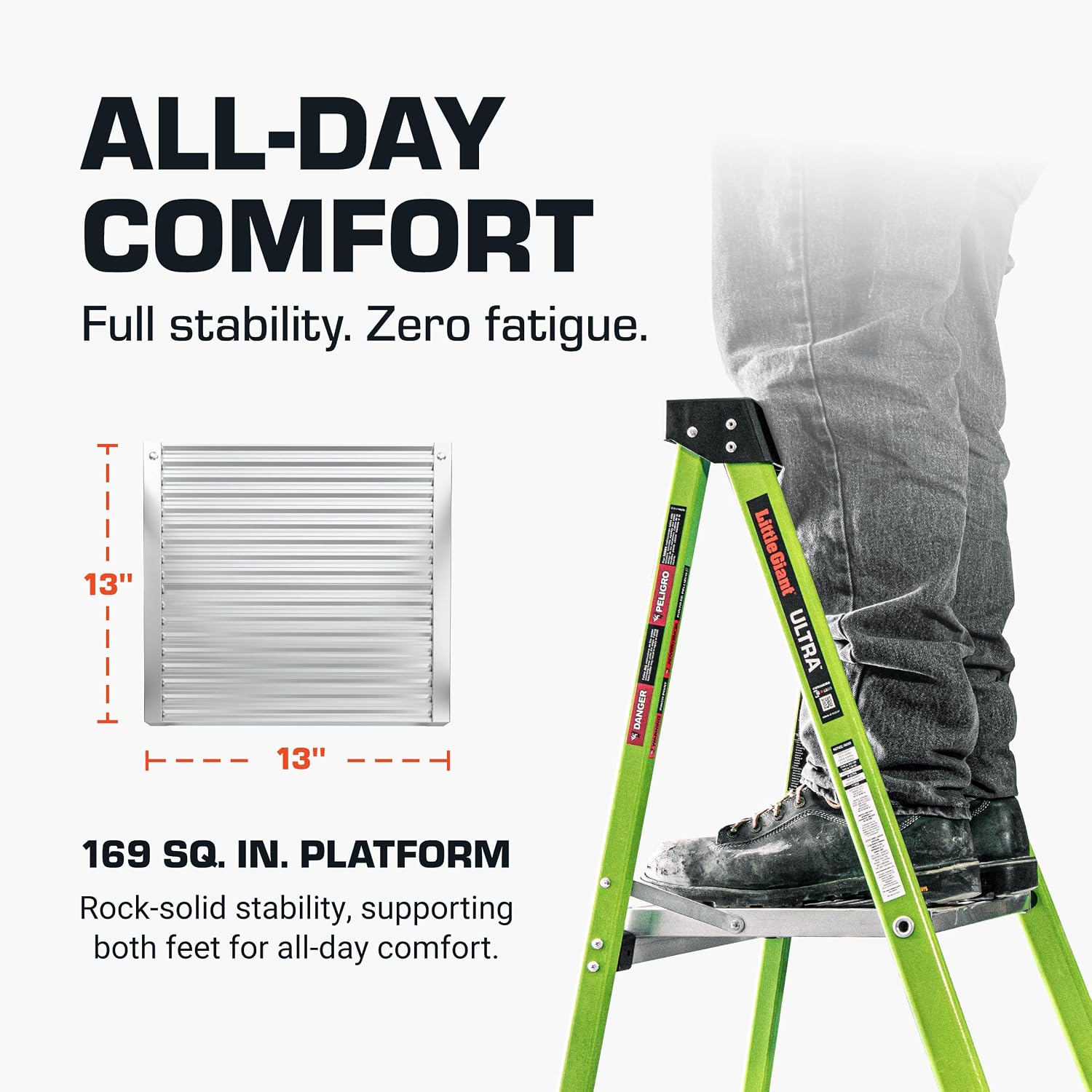 Little Giant Ultra Step Ladder with XL Platform, 3-Step Lightweight Foldable Non-Conductive Fiberglass, 300 Lbs. Capacity Type IA Extra Heavy Duty Ladder 8-Ft Max Reach