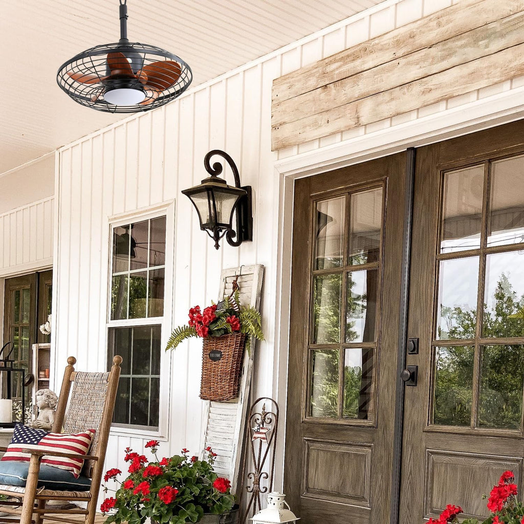 20 Inch Downrod Mount Ceiling Fan LED 18W 3CCT 5 ABS Blades DC Motor with Hanging and Hook for Outside Patios Pergola Black Lighting Outdoor Ready
