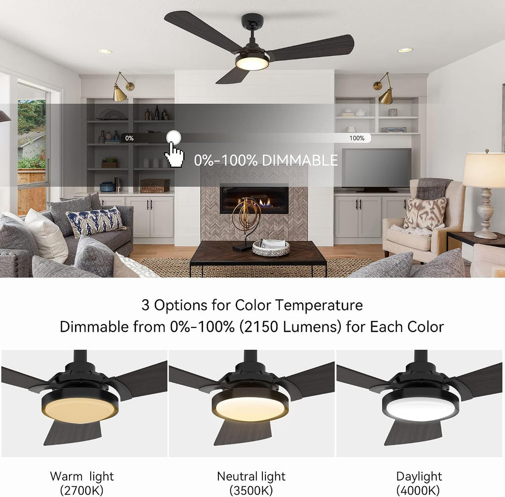 SMAAIR 56' Outdoor Smart Ceiling Fan with Lights and Remote Control, Compatible with Alexa/Google Home/Siri, Dimmable LED Light and 10-speed DC Motor (56 INCH, Black & Dark Walnut)
