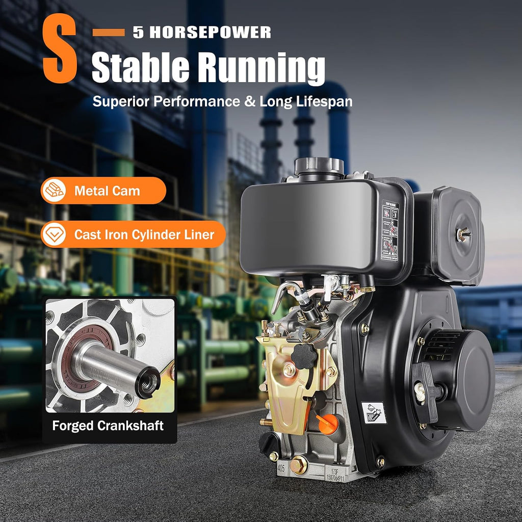 4 Stroke Diesel Engine 247CC 5HP Diesel Motor 3.6KW Single Cylinder Vertical Engine Diesel Engine Motor with Air Cooled System & Hand Start Mode for Water Pumps, Micro Tillers | US Stock