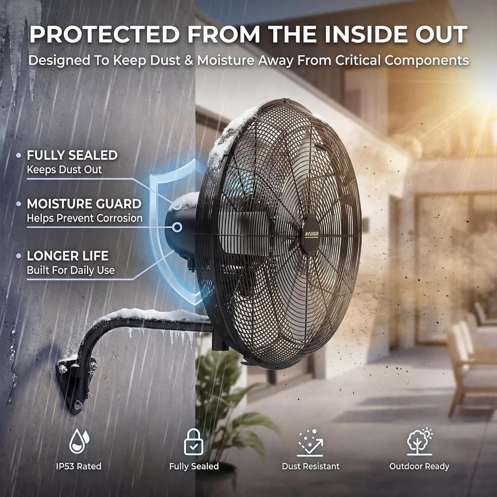 24'' Remote Control Outdoor Wall Mount Fan, 4 Speed Oscillating Wall Fan with All Sealed Brushless DC Motor, Heavy Duty Industrial Fans, Waterproof Fans for House, Garage, Warehouse, Factory