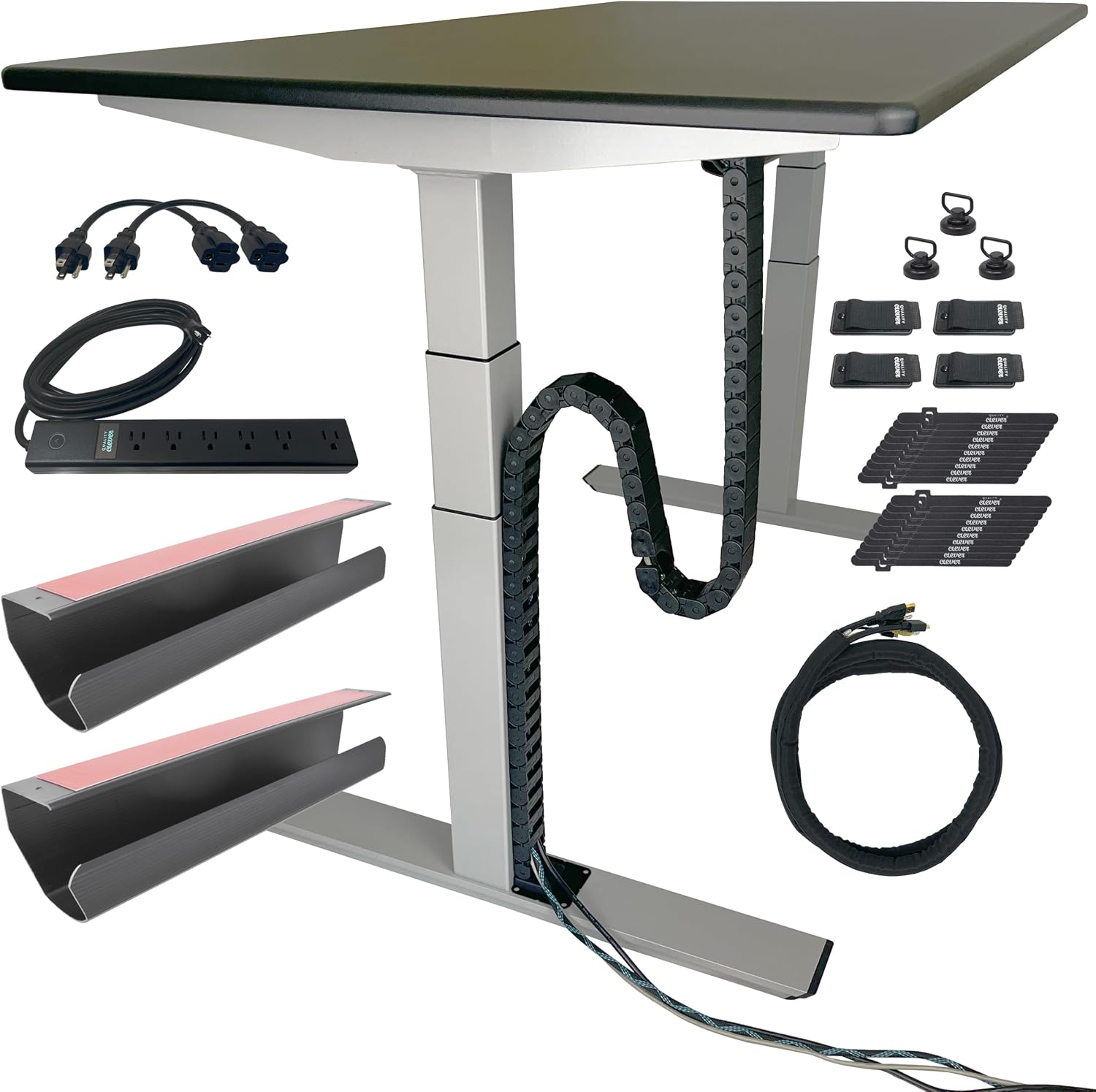 Quality Clever PivyCord-Vez Flex Chain Raceway Cable Management Super Bundle for Sit-Stand Variable Height Desks, Flexible Cable Raceway to Hide, Organize and Protect Wires and Cables, Black