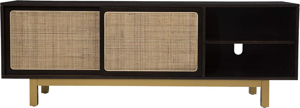 SEI Furniture Carondale Sliding Door Media Stand, Brown and Gold