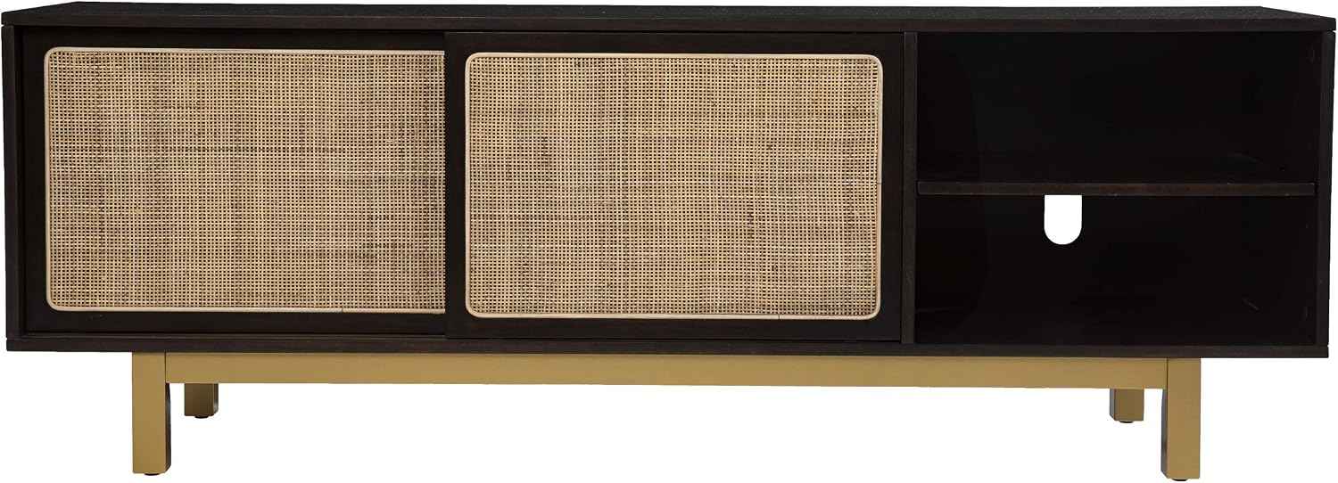 SEI Furniture Carondale Sliding Door Media Stand, Brown and Gold