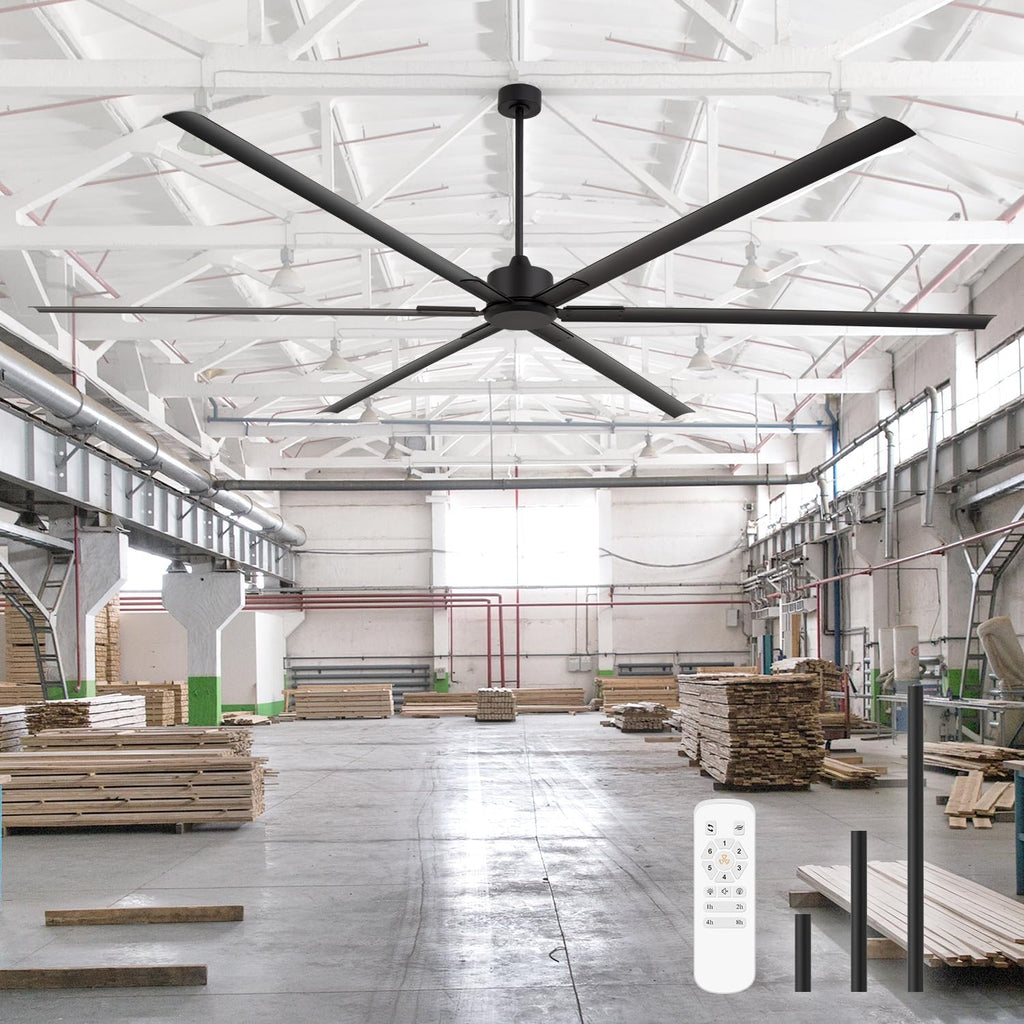 120 Inch Ceiling Fan No Lights Extra Large HVLS 10ft Industrial Black Ceiling Fan without Light for High Ceiling Ultra-Quiet DC Motor 6 Aluminum Blades for Commercial Use Garage Warehouse Gym