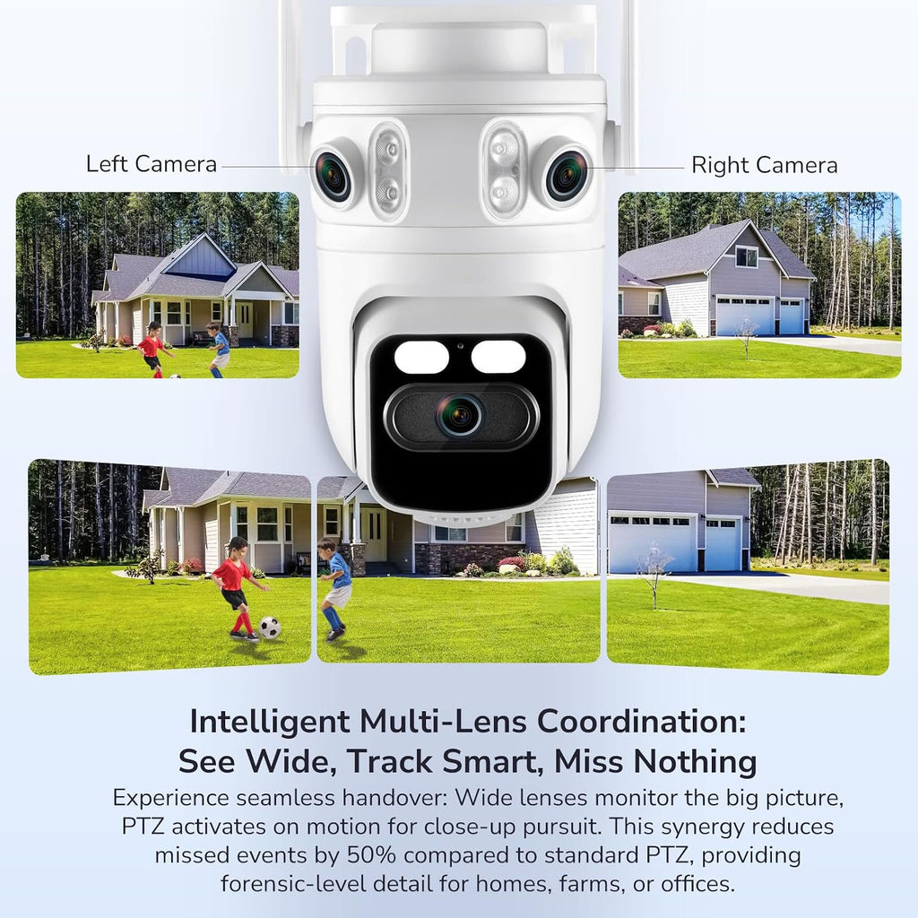 Home Security Camera System Wireless, Triple Lens 2K Security Cameras Wireless Outdoor with 360° Pan & Tilt, Motion Detection, Auto Tracking, 2.4/5GHz WiFi, Night Vision, 16CH NVR with 500GB HDD